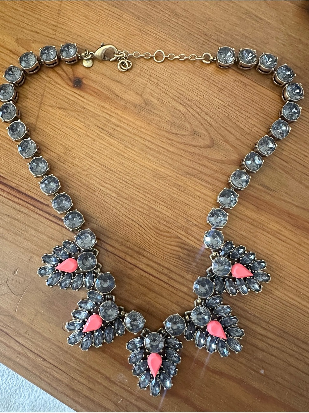 J Crew Gold-Tone Necklace with Gray Crystals and Coral Accents